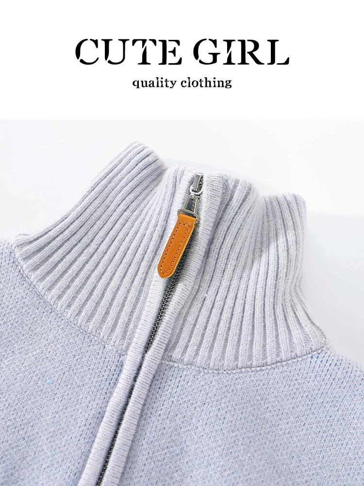 Áo len cổ polo họa tiết chữ jacquard màu tương phản phong cách Hàn Quốc dành cho nữ, mùa thu đông, thanh lịch, dáng rộng, giản dị và đa năng