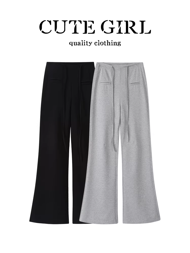 Quần thể thao dây rút thiết kế CuteGirl dành cho nữ, quần cạp cao mùa thu, tôn dáng, đa năng, quần ống loe mềm mại