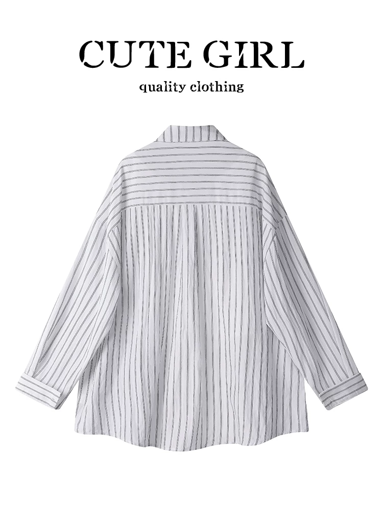 Áo sơ mi cổ polo sọc sành điệu của CuteGirl áo yếm nữ đầu thu trang phục thường ngày đa năng giảm tuổi tác