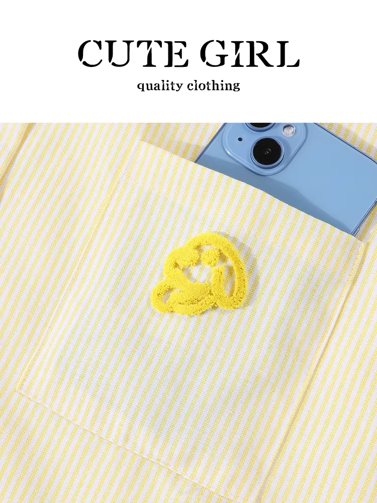 CuteGirl kiểu Pháp nhẹ nhàng phong cách áo sơ mi dài tay sọc vàng dành cho nữ đầu mùa thu dáng rộng giản dị áo chống nắng cardigan