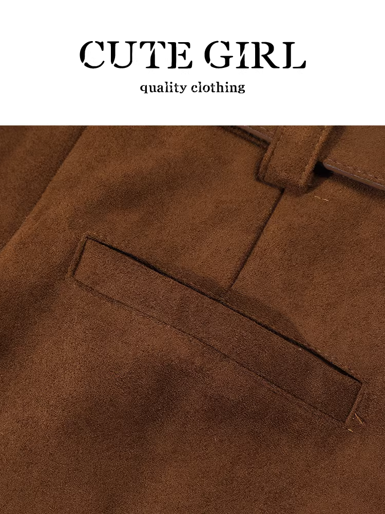 Váy chữ A màu hạt dẻ kiểu chuồng trại dễ thương có thắt lưng dành cho nữ, váy ngắn đa năng eo cao thanh lịch mùa thu