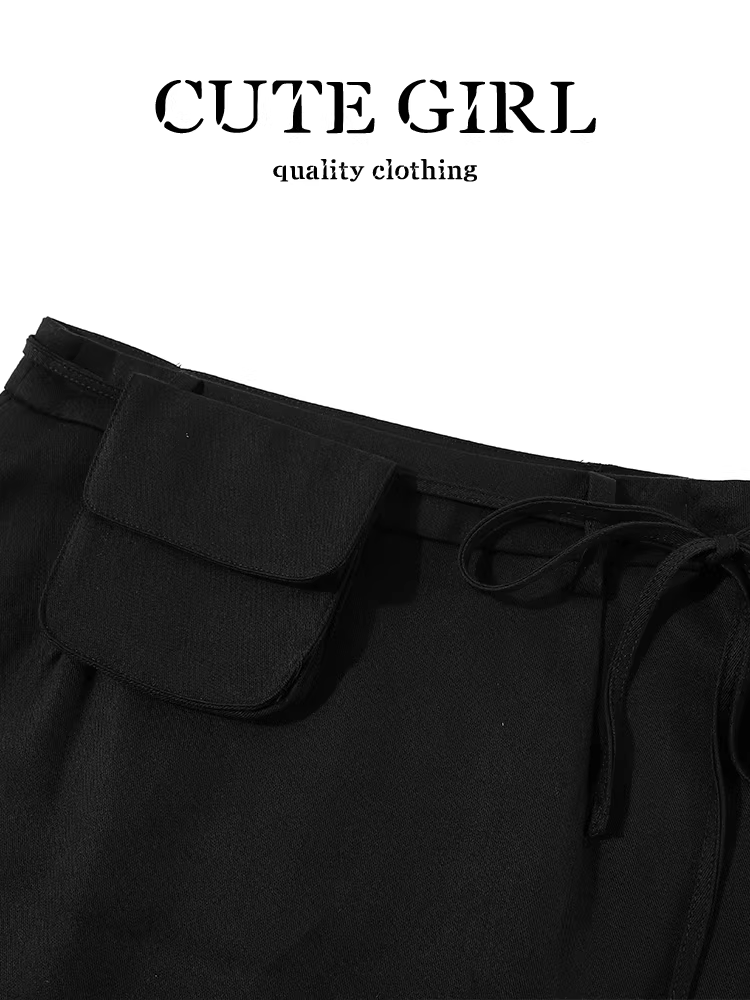 Váy chữ A màu đen phong cách Hàn Quốc dành cho nữ, thiết kế mùa thu, váy ngắn lưng cao, thon gọn, đa năng và độc đáo.