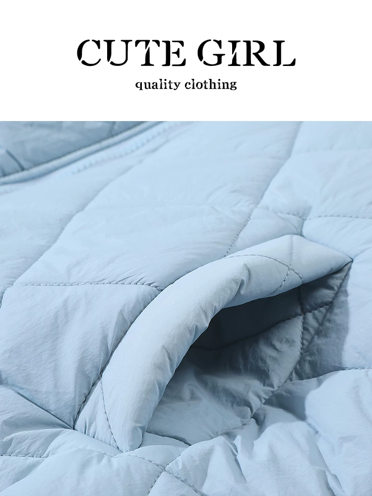 Áo khoác chần bông màu xanh phong cách Hàn Quốc có khăn choàng dành cho nữ, mùa thu đông, áo khoác cotton nhỏ nhắn, rộng rãi, đa năng, giảm tuổi tác.