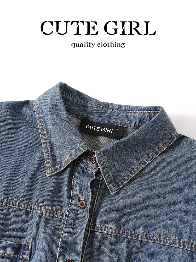 Bộ đồ hai mảnh nữ mùa hè gồm áo vest denim không tay kiểu retro Hàn Quốc và chân váy chữ A cao eo