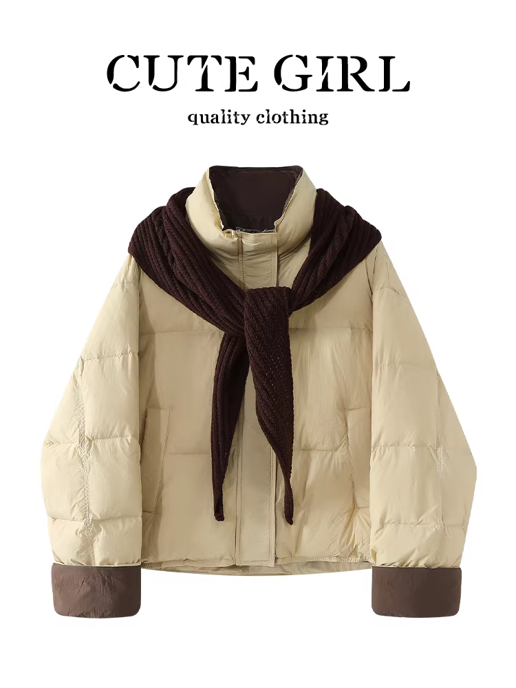 Áo khoác có cổ đứng phối màu phong cách Hàn Quốc của CuteGirl dành cho nữ, mùa thu đông, áo khoác phao nhỏ nhắn, rộng rãi, đa năng.