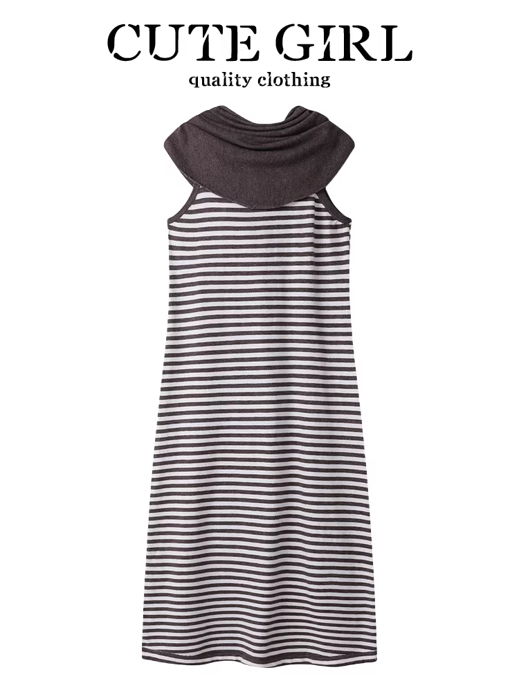 Váy dệt kim sọc hai mảnh dễ thương dành cho nữ, đầu thu, thanh lịch, dáng rộng, tôn dáng, đa năng