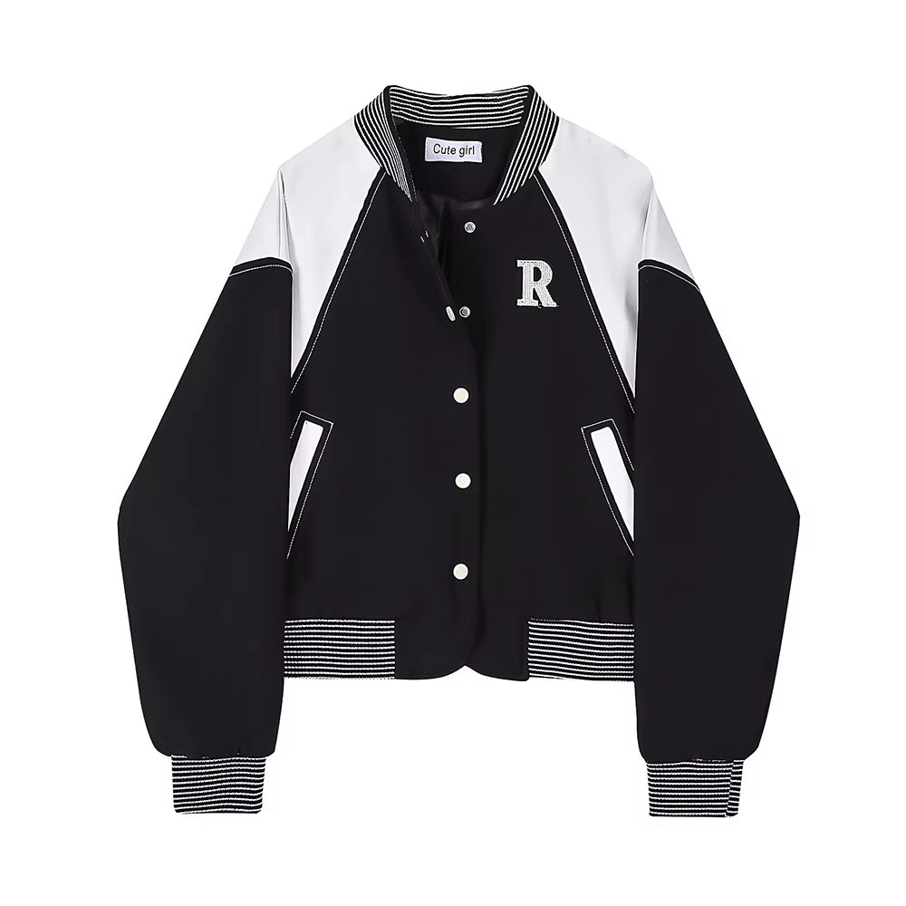 Áo khoác bóng chày phối màu đen trắng tương phản CuteGirl dành cho nữ, áo khoác phi công mới mùa thu đông 2025