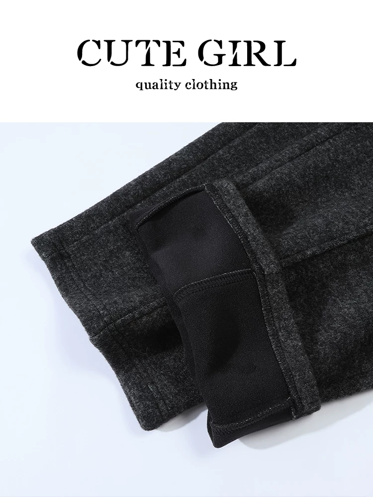 Quần thường ngày có dây thun co giãn phong cách Hàn Quốc dành cho nữ, mùa thu đông, quần ống rộng thanh lịch, rộng rãi, đa năng