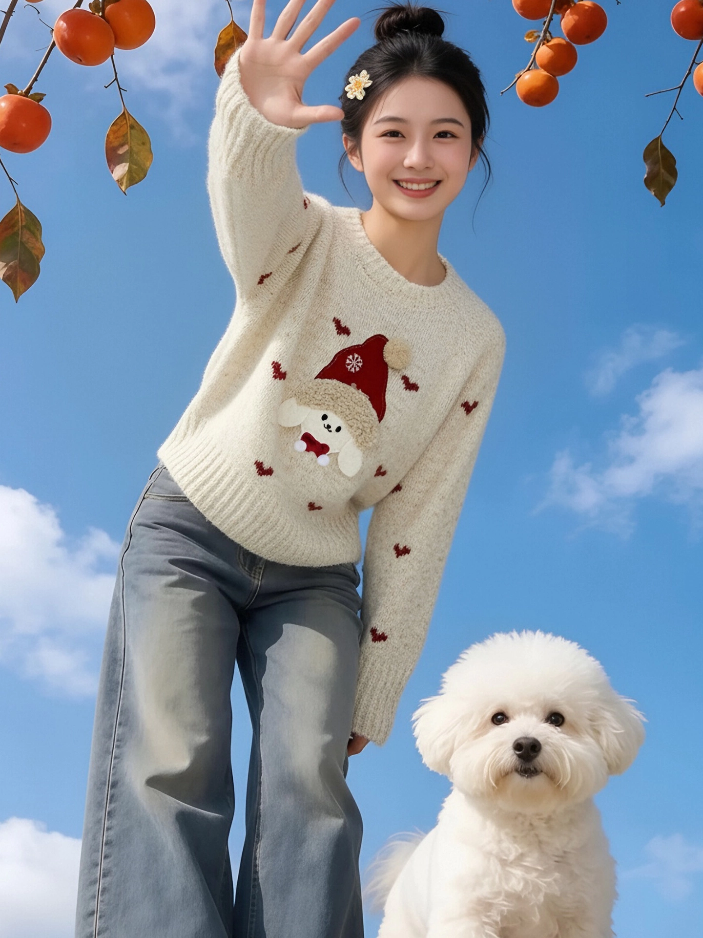 Áo len cổ tròn jacquard hình người tuyết nhỏ phong cách Hàn Quốc dành cho nữ, phong cách Giáng sinh mùa đông, áo dáng rộng, giản dị, đa năng, giúp giảm béo