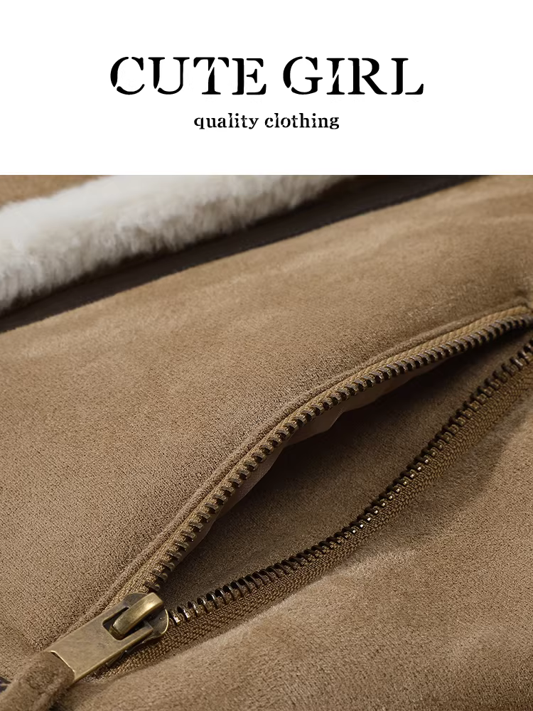 Áo khoác da lộn kiểu CuteGirl Melard dành cho nữ, mùa thu đông, áo khoác đa năng và tôn dáng