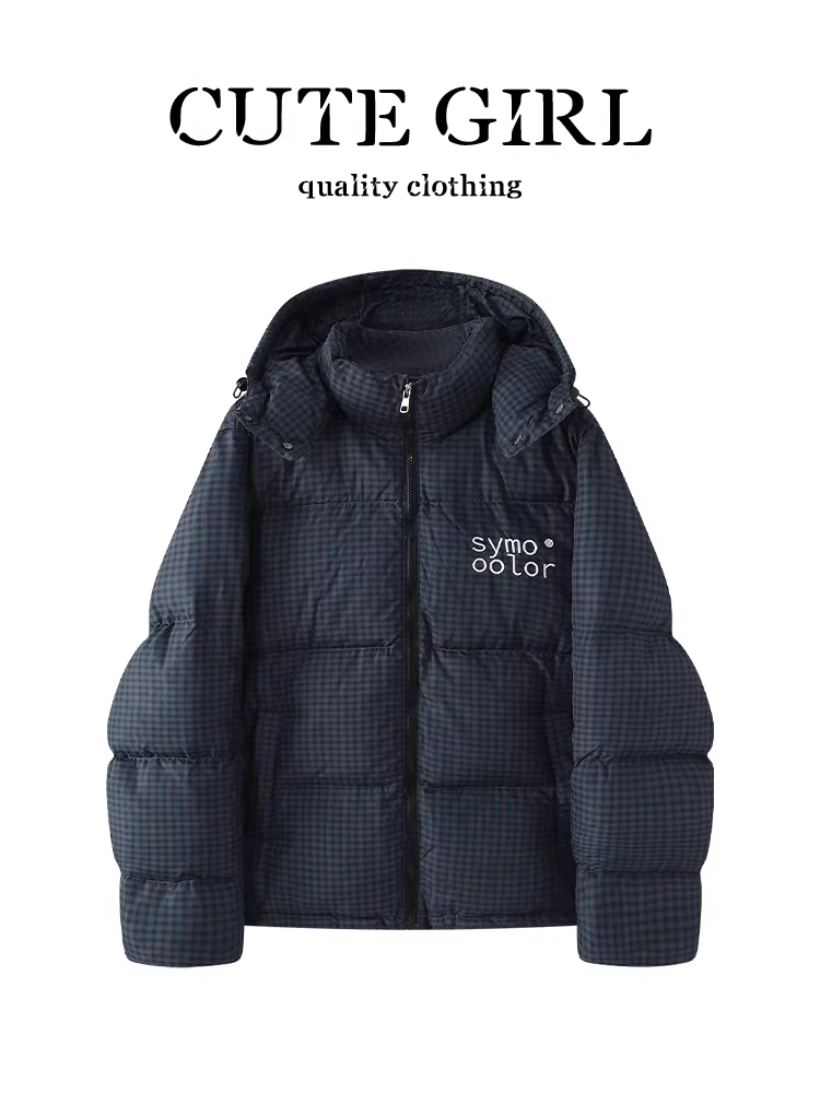 Áo khoác có mũ trùm đầu cổ đứng kẻ sọc đen phong cách Mỹ của CuteGirl dành cho nữ, áo khoác phao dày dặn ấm áp thời trang mùa đông.