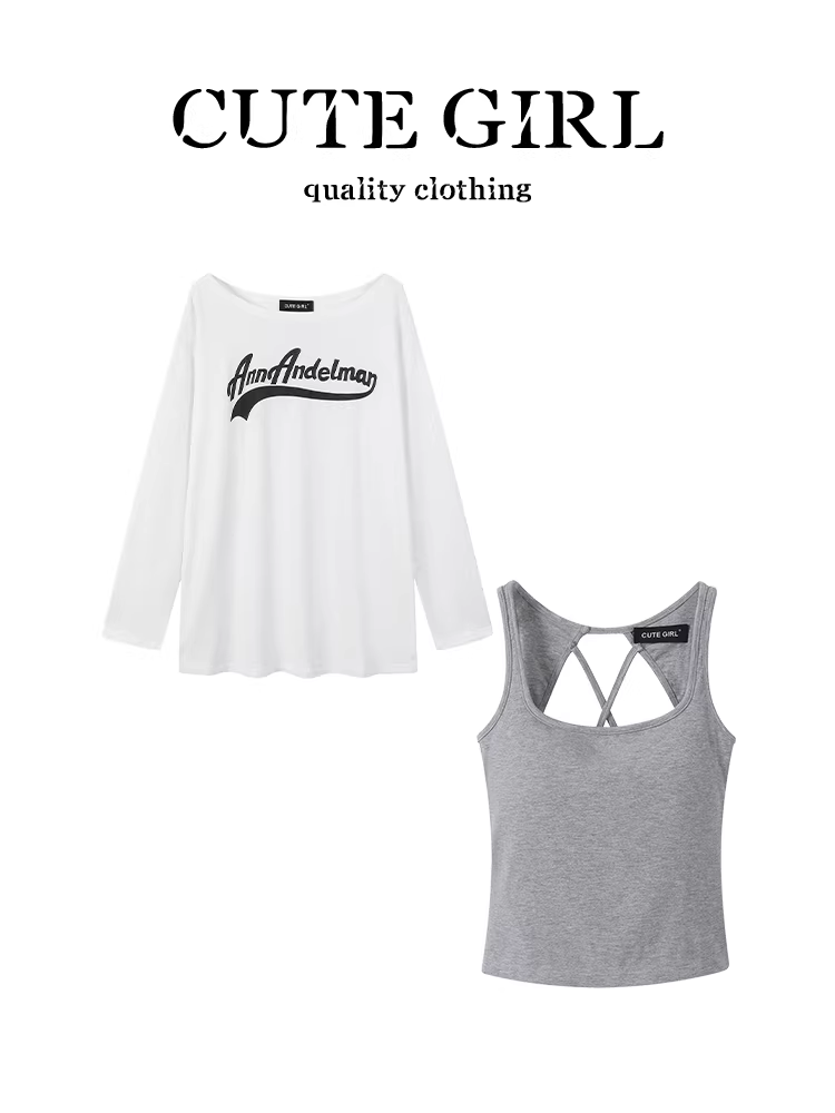 Bộ đồ nhỏ nhắn xinh xắn dành cho nữ, áo thun dài tay in họa tiết màu trắng mùa hè, bộ hai mảnh áo vest khoét eo