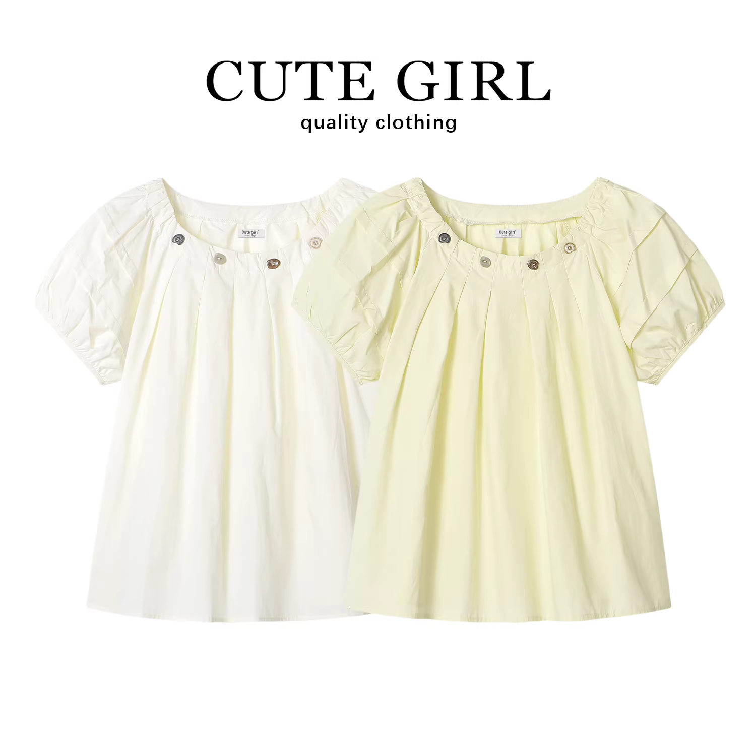 CuteGirl Dopamine Outfit Áo sơ mi tay phồng màu vàng dành cho nữ mùa hè 2025 Thiết kế mới Áo kiểu sang trọng