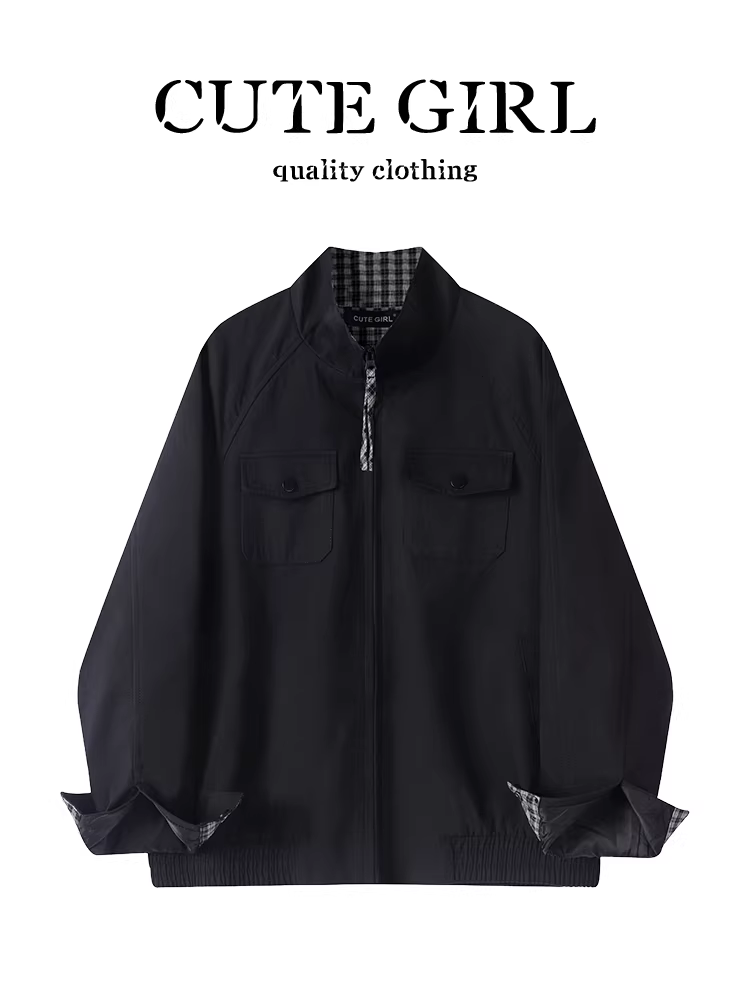 CuteGirl phong cách Hồng Kông cổ điển sang trọng kẻ sọc lót màu đen áo khoác công sở áo khoác nữ mùa thu tay raglan