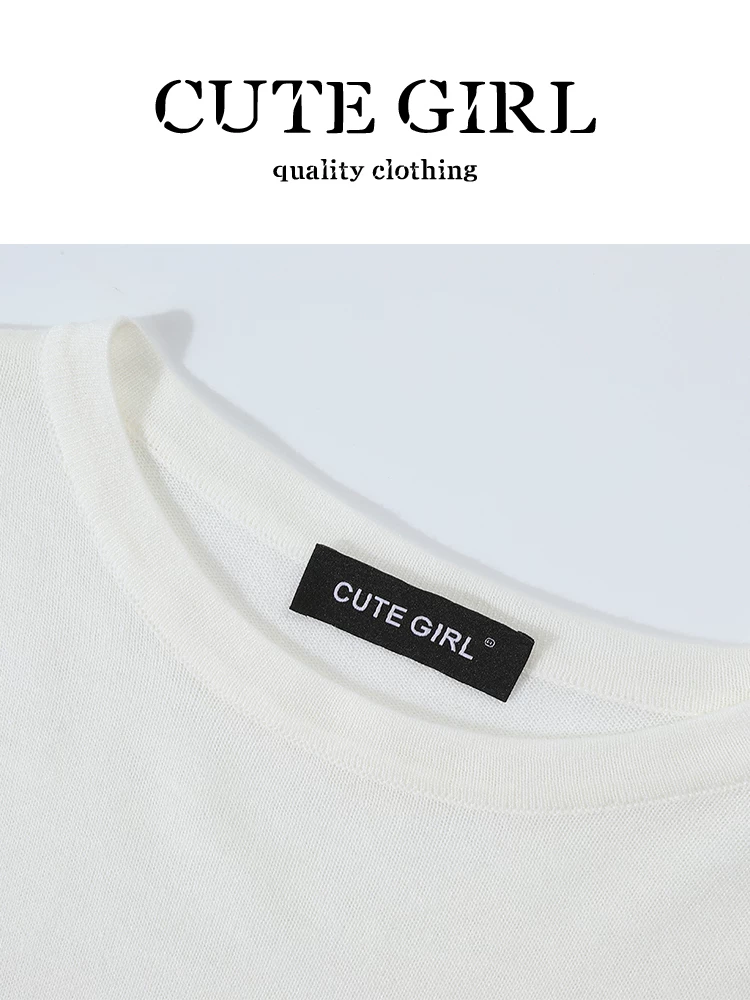 Áo len dệt kim màu trắng phong cách preppy của CuteGirl có khăn choàng dành cho nữ, thiết kế mùa thu, dáng rộng, giản dị, đa năng và độc đáo