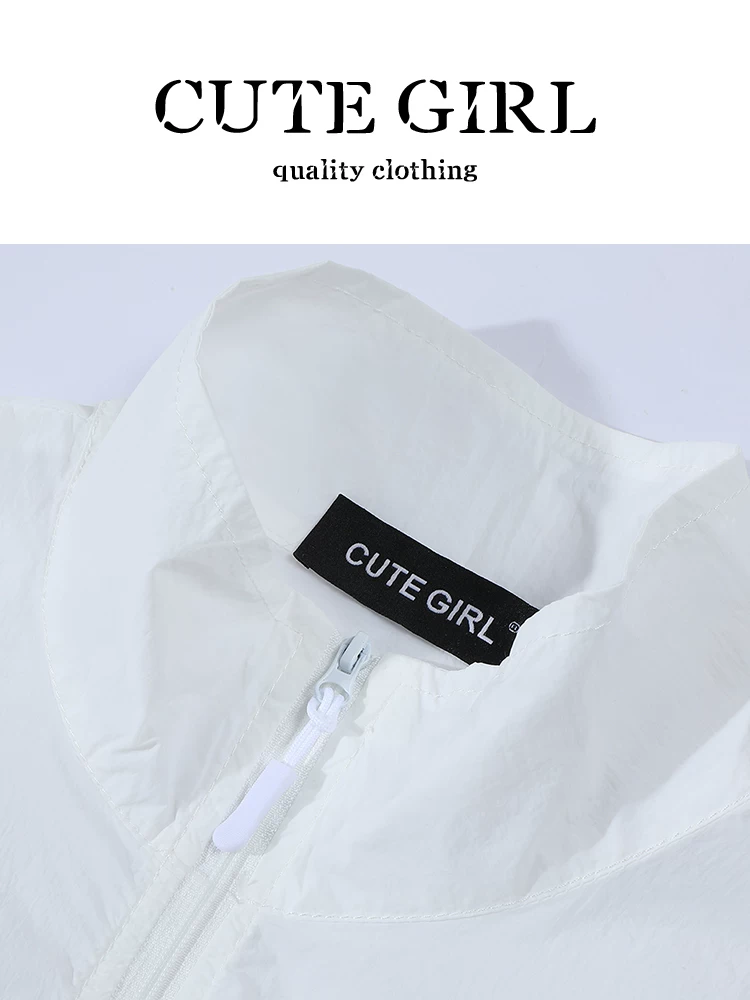 Áo khoác chống nắng cổ đứng thêu phong cách Hàn Quốc dễ thương dành cho nữ, áo khoác cardigan có khóa kéo ngoài trời phong cách lười biếng mùa hè