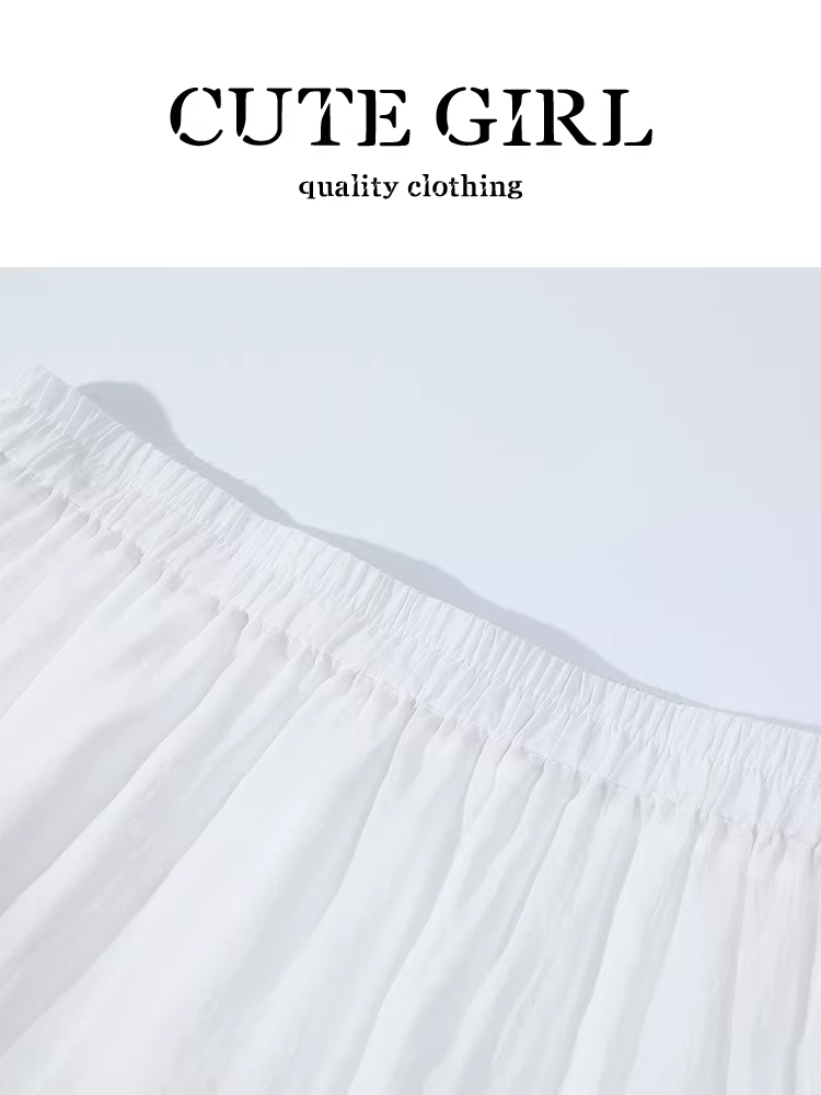 Váy chắp vá màu trắng kiểu Pháp của CuteGirl dành cho nữ, váy midi chữ A eo cao thanh lịch mùa hè