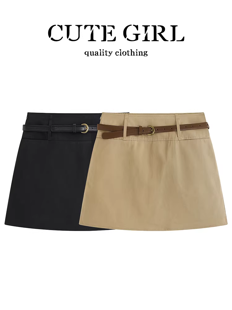 Váy chữ A màu nâu cổ điển của CuteGirl dành cho nữ trong mùa thu, váy ngắn lưng cao, thon gọn, đa năng và sang trọng