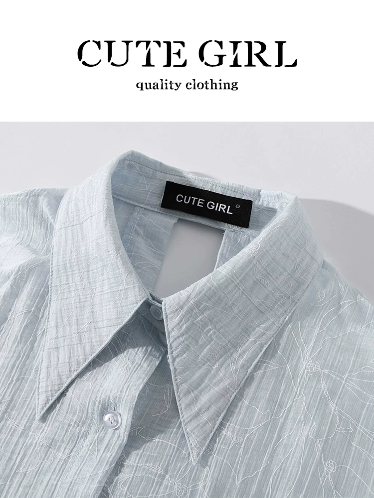 Áo chống nắng màu xanh giảm tuổi tác phong cách Hàn Quốc CuteGirl dành cho nữ, áo vest giảm béo đa năng mùa hè, bộ hai món