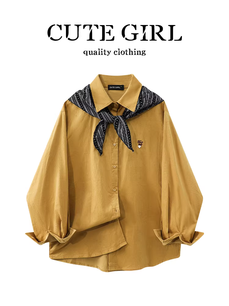 Áo sơ mi dài tay bằng vải nhung cổ điển có khăn choàng cho nữ, áo sơ mi dáng rộng, giản dị, đa năng và sang trọng