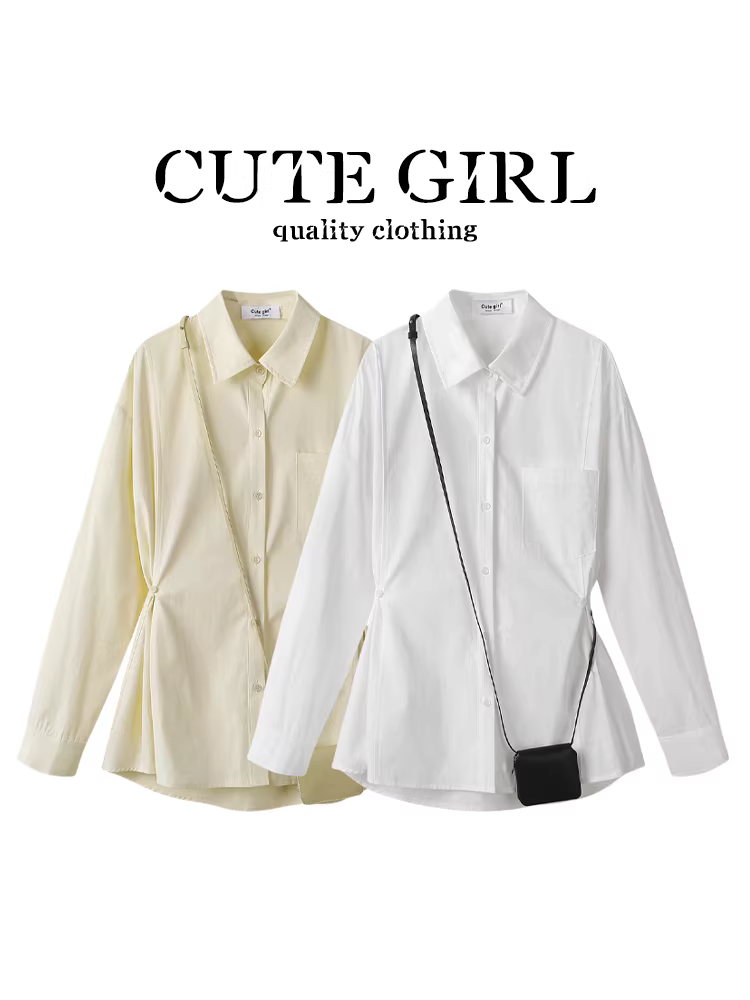 Áo sơ mi trắng thắt eo sang trọng phong cách Hàn Quốc dành cho nữ, áo sơ mi dài tay đa năng thanh lịch mùa xuân