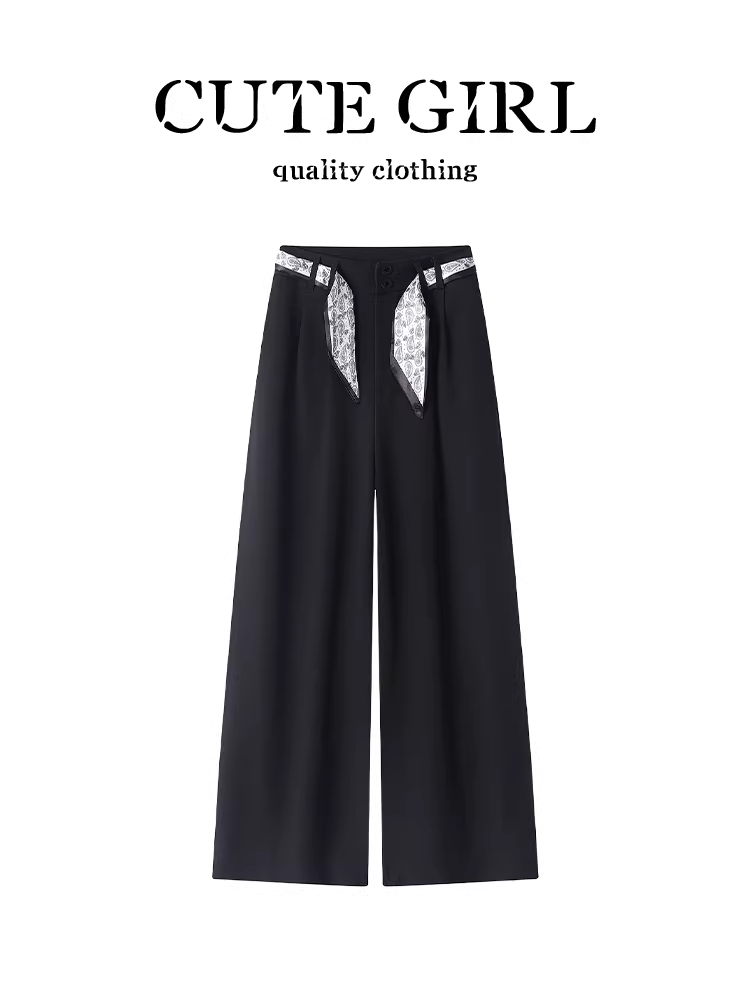 CuteGirl Quần ống rộng có dây thun co giãn phong cách Hàn Quốc dành cho nữ, phong cách lười biếng mùa thu, dáng rộng, thon gọn, quần thường ngày đa năng