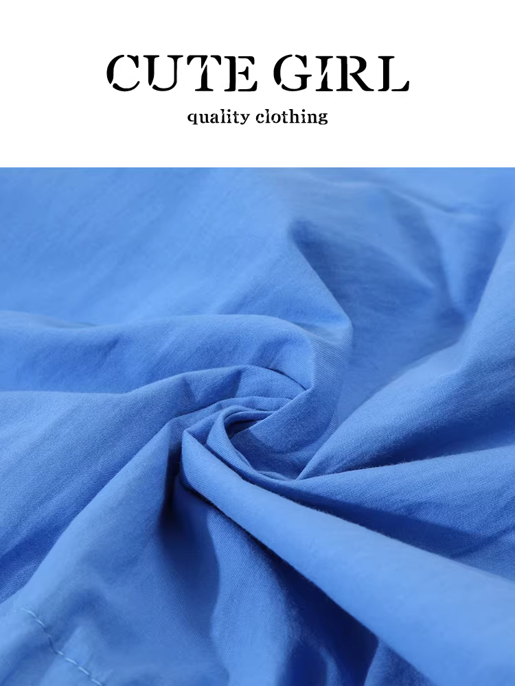 Áo sơ mi ngắn tay màu xanh nhạt kiểu Pháp dễ thương dành cho nữ, áo kiểu xếp ly thắt eo sang trọng mùa hè.
