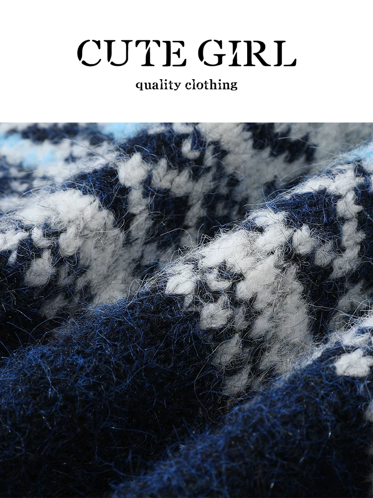 Áo len có khóa kéo jacquard Fair Isle lấy cảm hứng từ thiết kế CuteGirl dành cho nữ, phong cách mùa đông, dáng rộng và đa năng, chất liệu dệt kim có cổ.