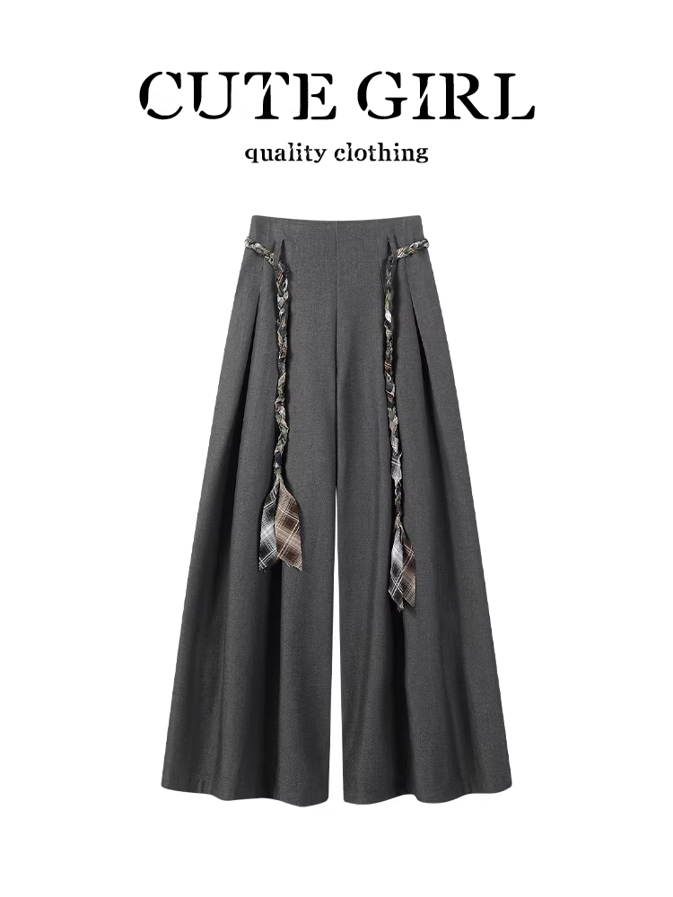 Quần tây xếp ly màu xám thời trang CuteGirl dành cho nữ, quần dài dáng rộng lưng cao tôn dáng, đa năng, phong cách thường ngày mùa thu