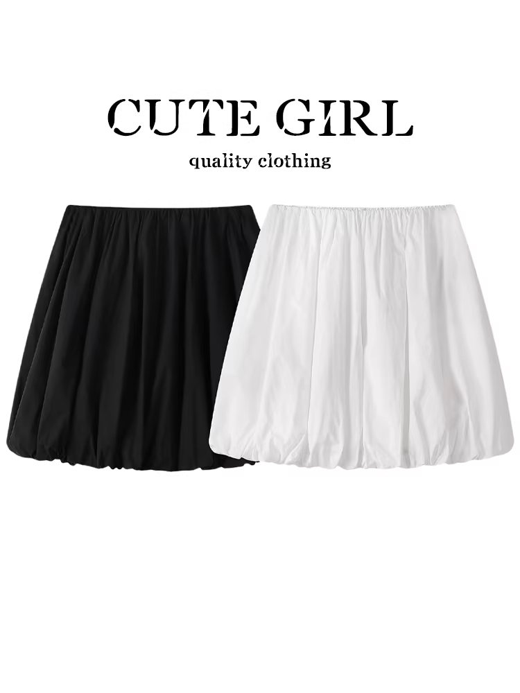 CuteGirl Váy hoa trắng phong cách Hàn Quốc ngọt ngào và đa năng dành cho nữ, váy ngắn phồng chữ A eo cao mùa hè