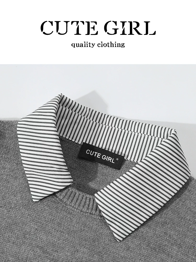 Áo sơ mi sọc phối màu phong cách Hàn Quốc dễ thương kiểu preppy giả hai mảnh dành cho nữ mùa thu đông áo đa năng giảm tuổi tác