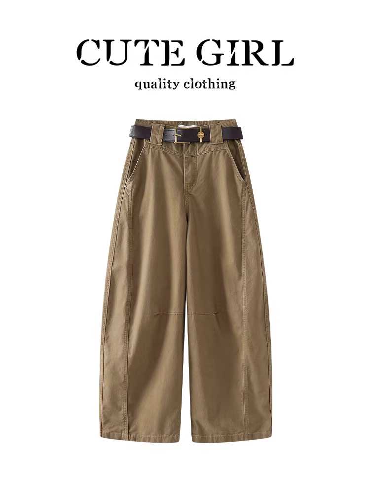 CuteGirl thiết kế quần jean ống rộng màu kaki dành cho nữ, mùa thu đông, kiểu dáng thời trang, rộng rãi, đa năng, quần ống đứng tôn dáng