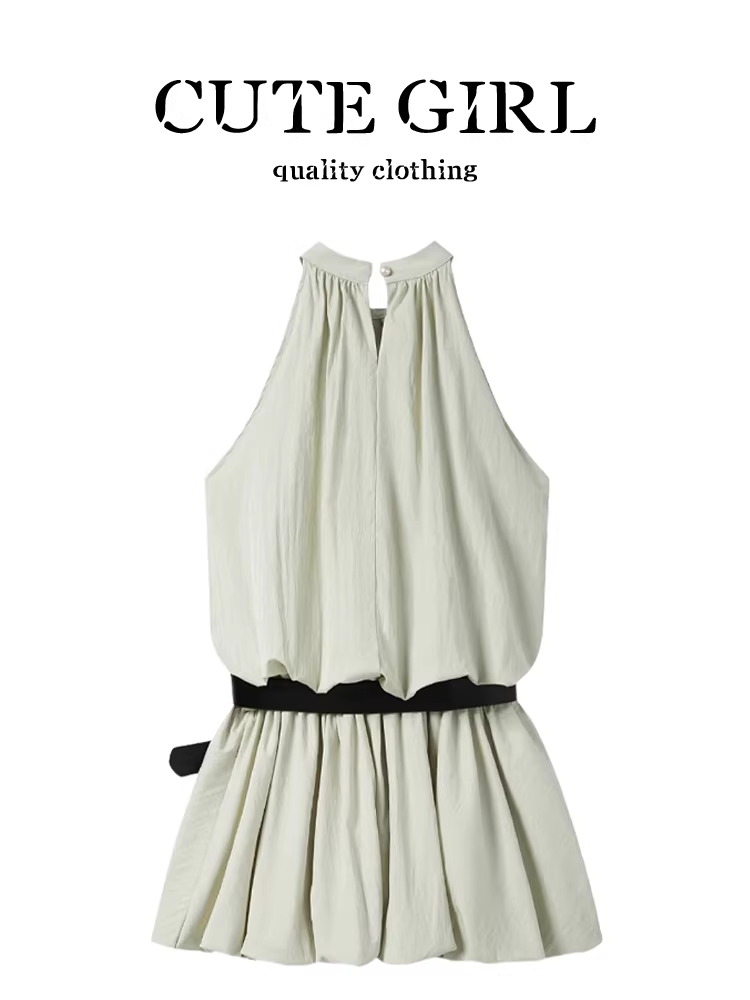 Áo vest không tay có dây buộc cổ kiểu Pháp kiểu Pháp dành cho nữ, áo thắt eo mùa hè độc đáo và lộng lẫy.