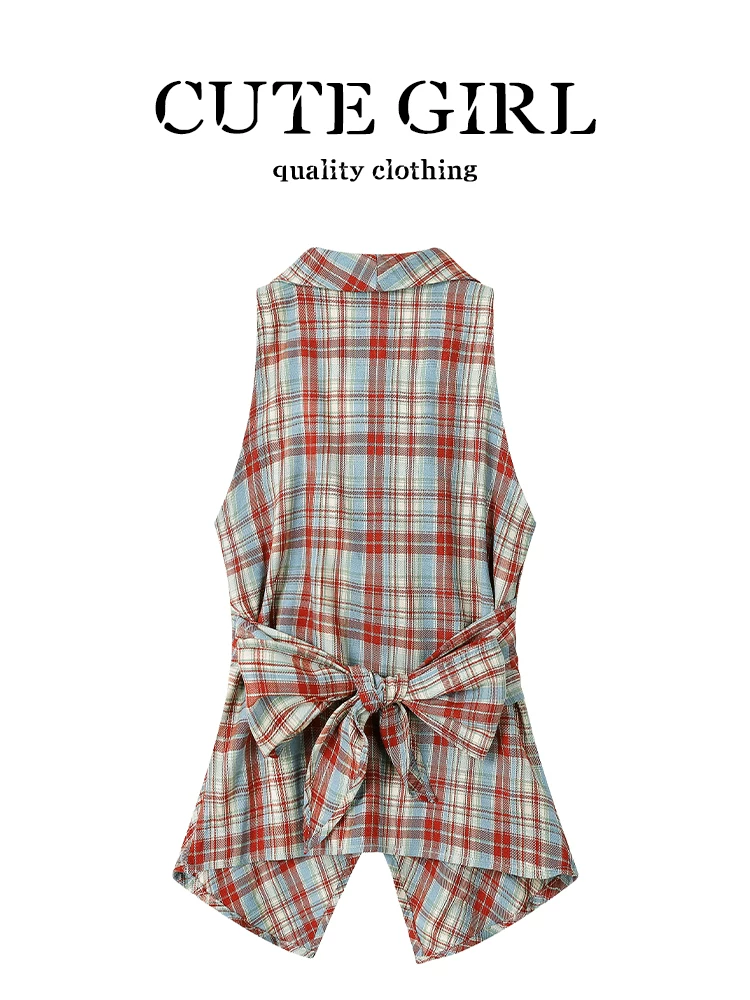 Áo vest kẻ sọc cổ chữ V kiểu Pháp của CuteGirl dành cho nữ, áo không tay cổ chữ V gợi cảm kiểu cổ điển mùa hè