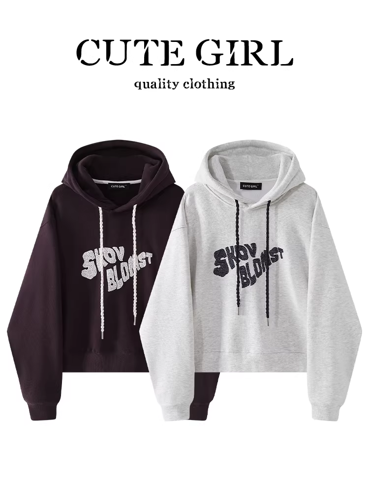 Áo nỉ có mũ trùm đầu in họa tiết màu xám cao cấp của CuteGirl dành cho nữ, mùa thu đông, áo dáng rộng dáng rộng giản dị