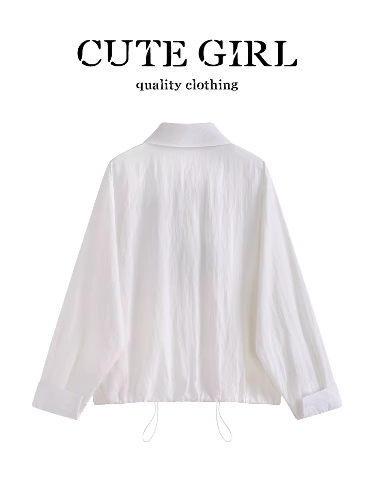 Áo sơ mi dài tay màu trắng phong cách Pháp có khăn quàng cổ dành cho nữ, áo sơ mi công sở dáng rộng và đa năng cao cấp mùa thu