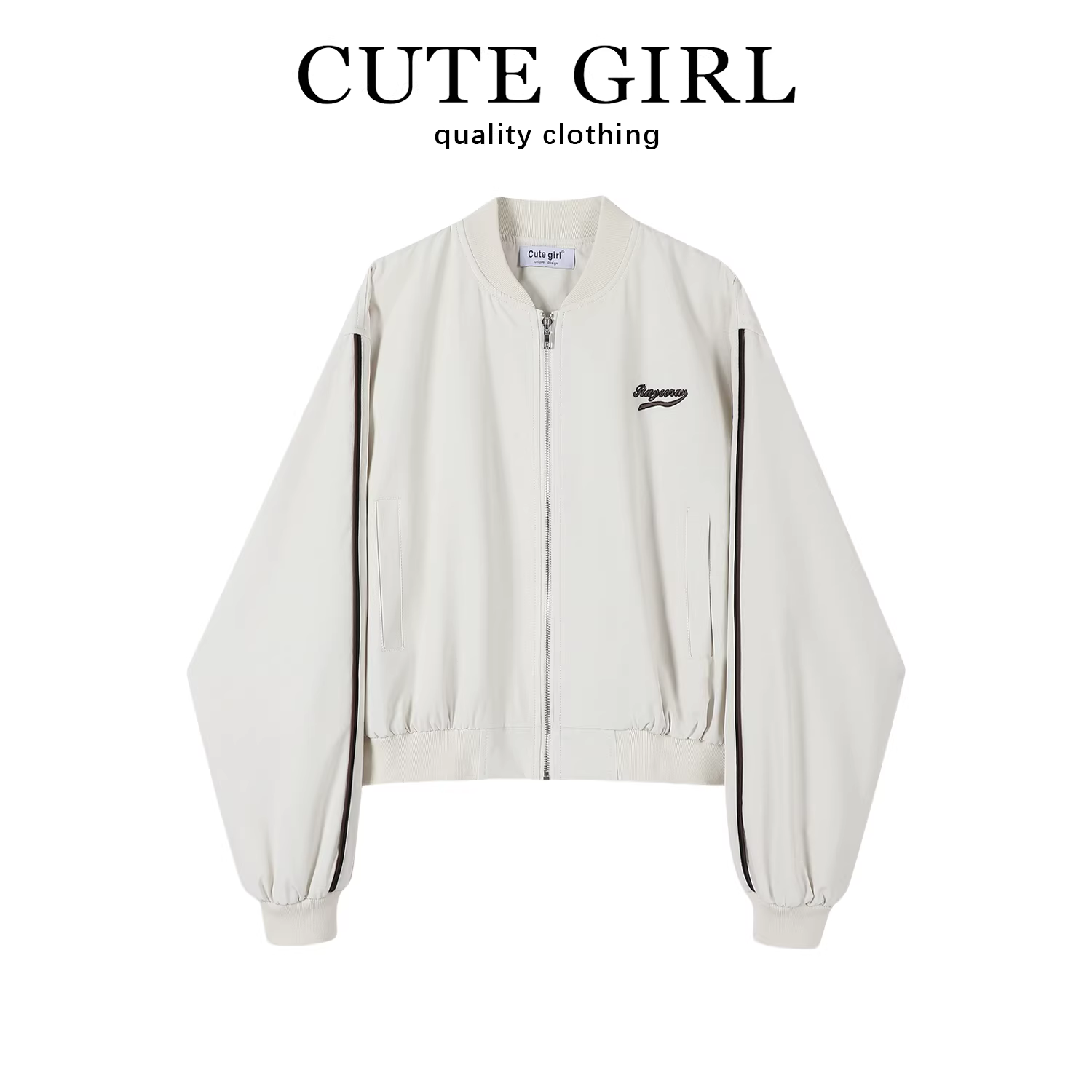 Áo khoác bóng chày thêu chữ cổ điển của CuteGirl dành cho nữ, áo khoác đa năng dáng rộng phong cách mùa thu mới