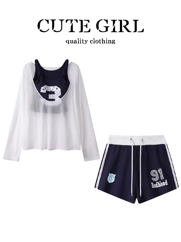 Bộ trang phục nữ thời trang và cá tính CuteGirl, áo khoác chống nắng mỏng mùa hè, quần short cạp cao, bộ ba món