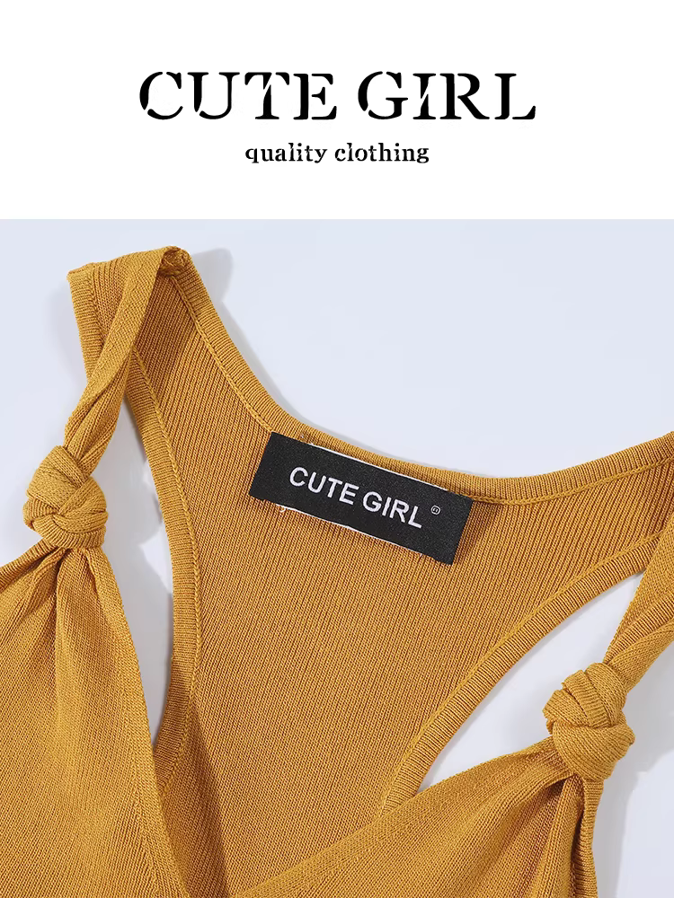 Áo vest không tay dệt kim xoắn màu vàng phong cách Mỹ dành cho nữ, kiểu dáng ôm sát mùa hè, áo đa năng và độc đáo