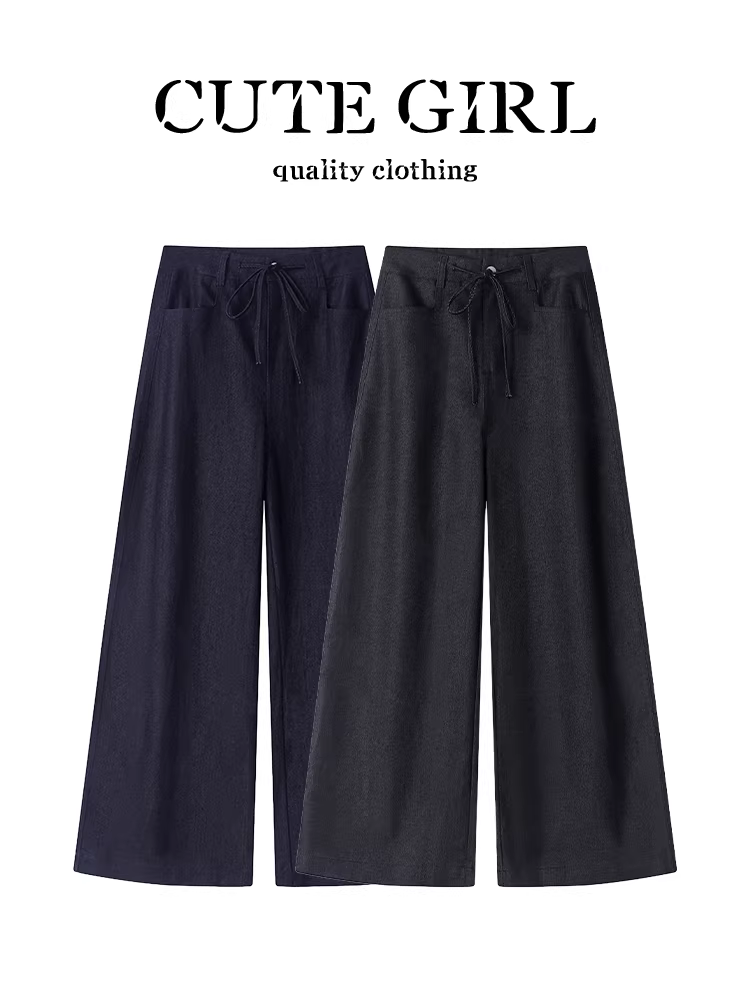 Quần âu ống đứng màu đen sành điệu của CuteGirl dành cho nữ, mùa thu, dáng nhỏ nhắn, lưng cao, thon gọn, đa năng, quần ống rộng mềm mại
