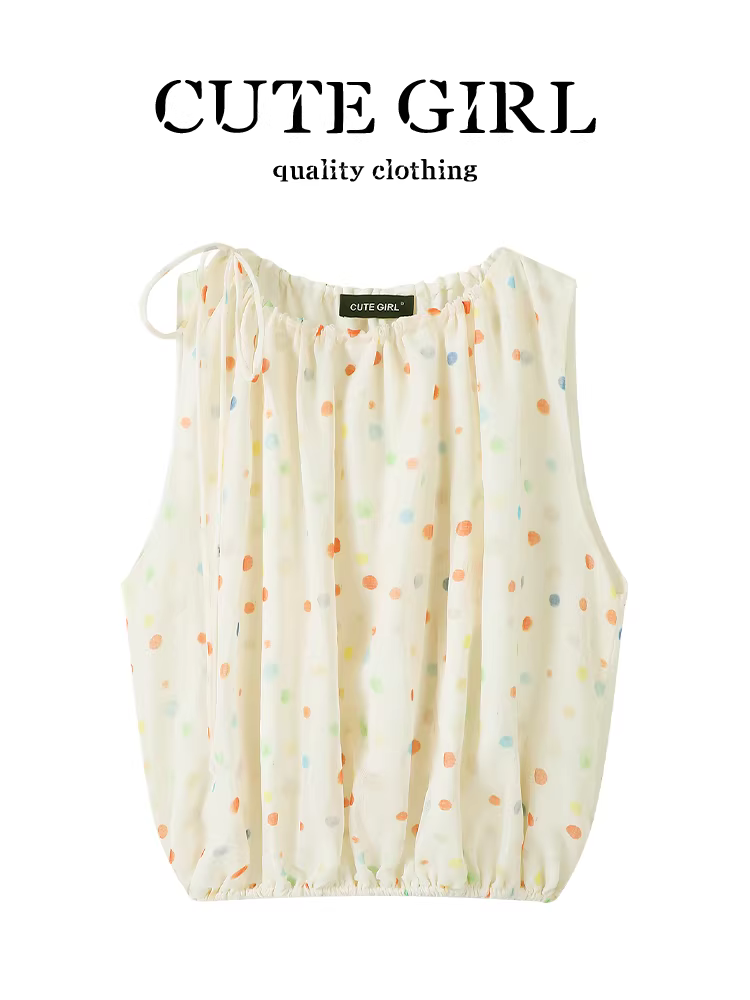Áo sơ mi không tay chấm bi nhiều màu phong cách dễ thương Hàn Quốc dành cho nữ, áo mùa hè độc đáo và đẹp mắt giúp bạn trông trẻ trung hơn.
