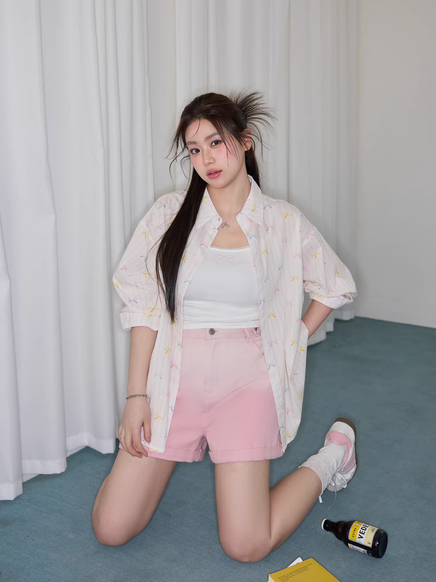 Bộ quần áo nữ cỡ lớn năng lượng dopamine, áo thun giảm mỡ, quần short phối màu che hông