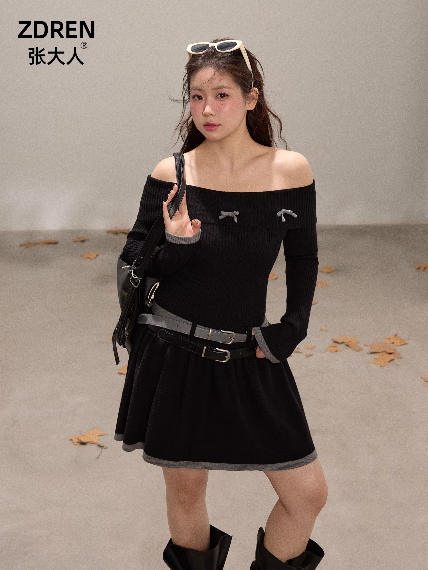 Quần áo nữ cỡ lớn dành cho các cô nàng hơi mũm mĩm, phong cách Hàn Quốc, thời trang mùa đông giúp thon gọn, đầm len trễ vai, ôm eo.