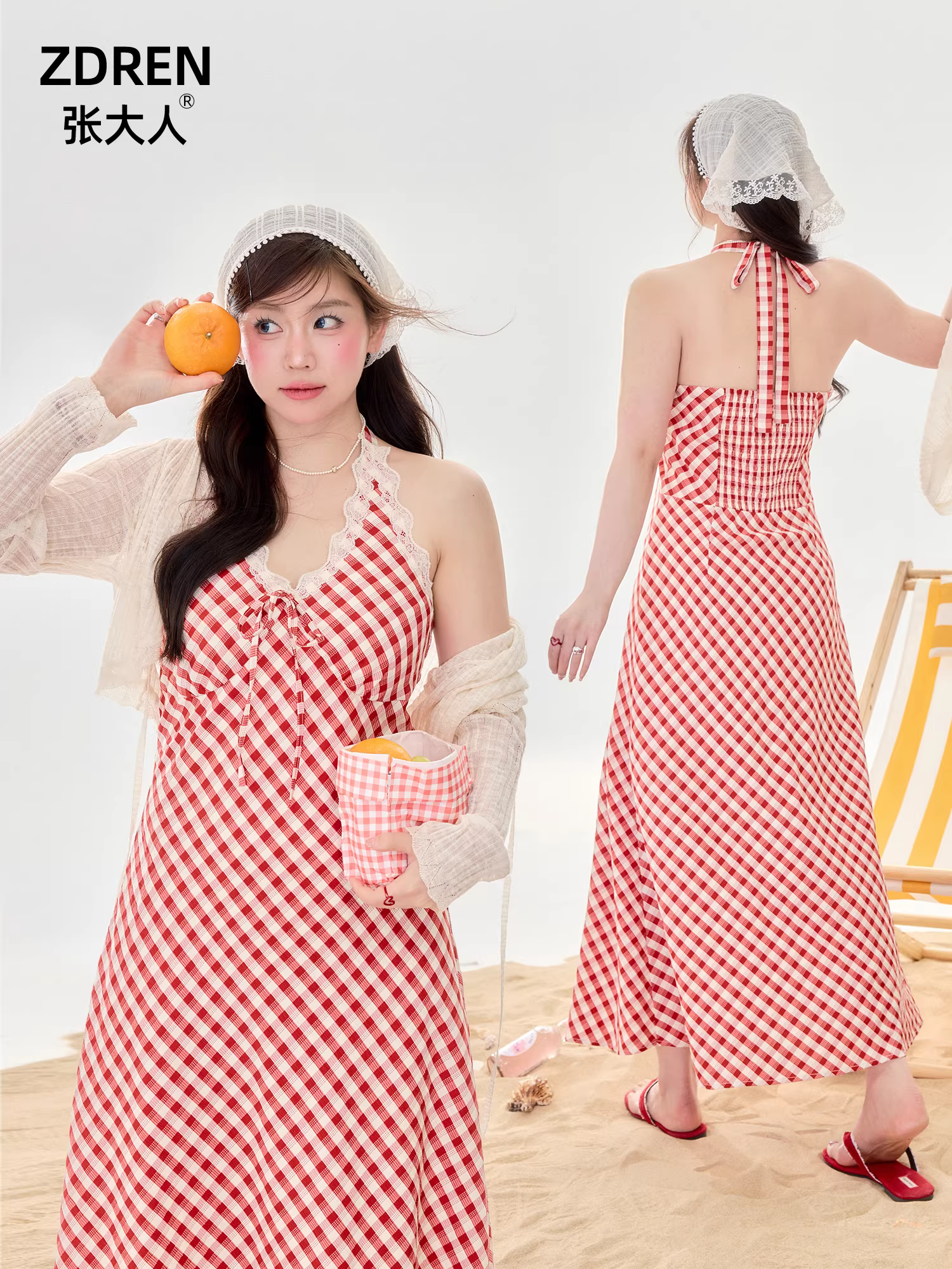 Quần áo mùa hè cỡ lớn dành cho nữ của Zhang Daren dành cho những cô gái mũm mĩm, váy giảm béo, váy dây họa tiết phong cách nghỉ dưỡng kiểu Pháp.