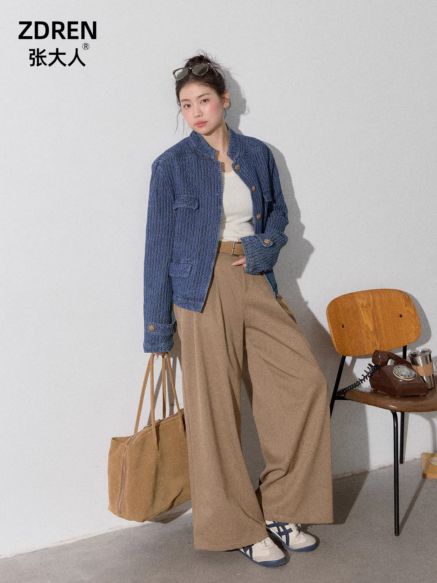 Quần áo nữ cỡ lớn dành cho người lớn, trang phục thon gọn cho các cô gái mũm mĩm, áo khoác kiểu Chanel thanh lịch, quần ống rộng dáng rộng thoải mái