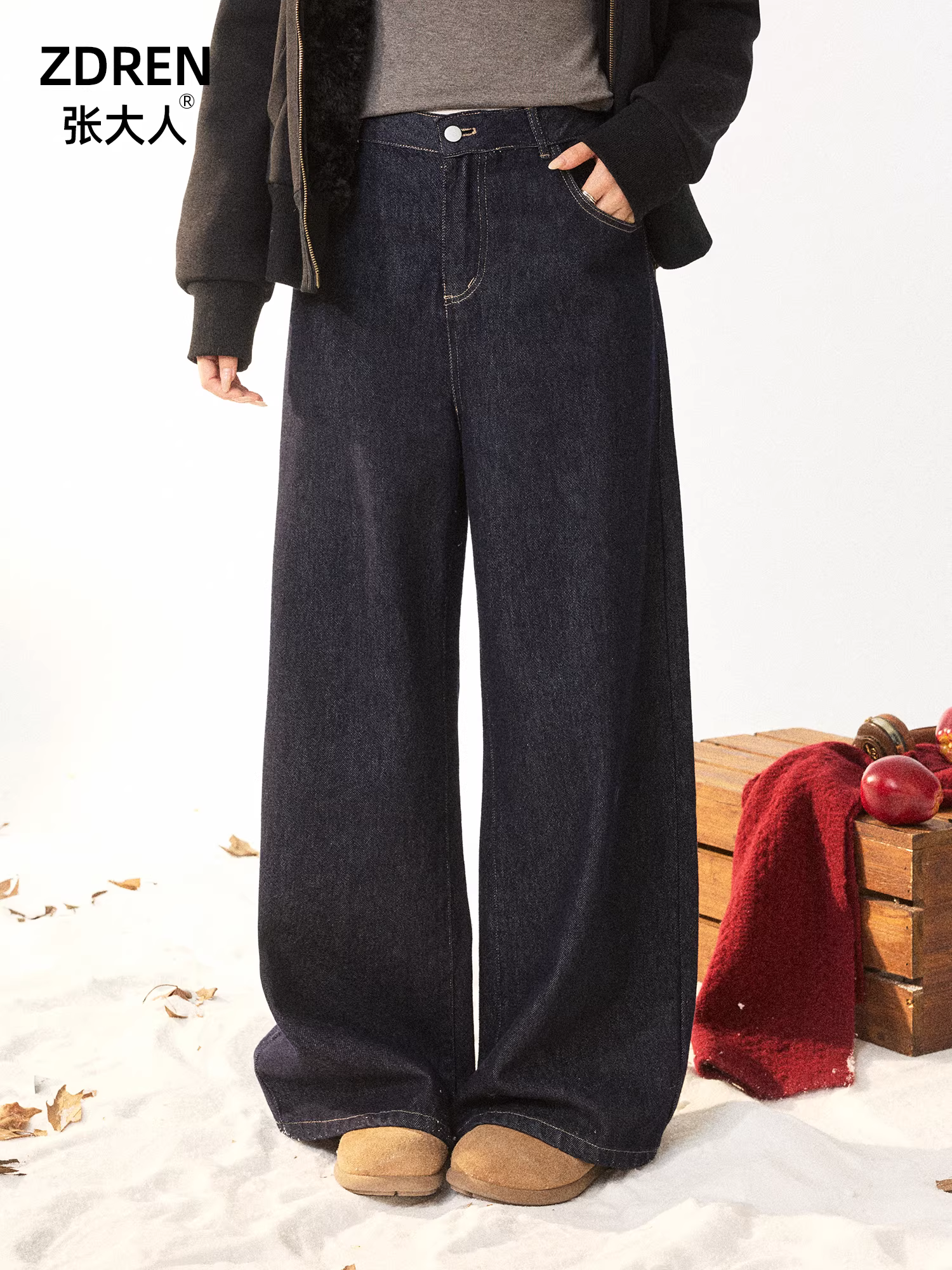 Quần áo nữ cỡ lớn dành cho người lớn, kiểu dáng Hàn Quốc, quần jean ống rộng lưng cao, dáng suông, tôn dáng.