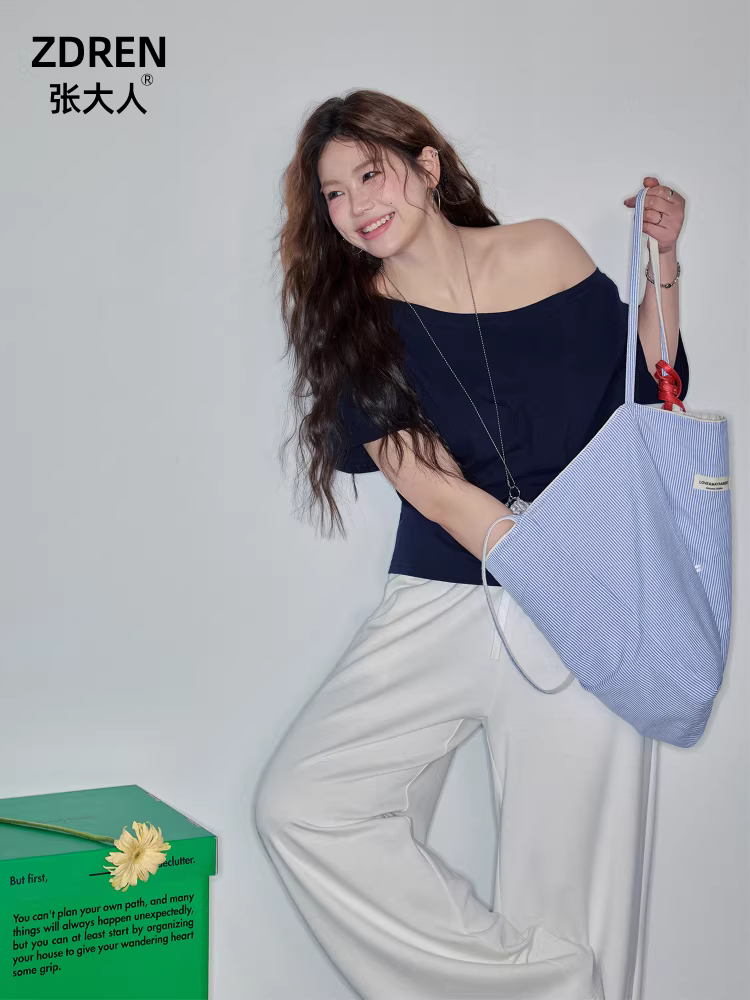 Trang phục mùa hè của Zhang Daren: quần áo nữ cỡ lớn, bộ đồ giảm béo cho các cô gái mũm mĩm, áo trễ vai kiểu Hàn Quốc, quần ống rộng lưng cao.