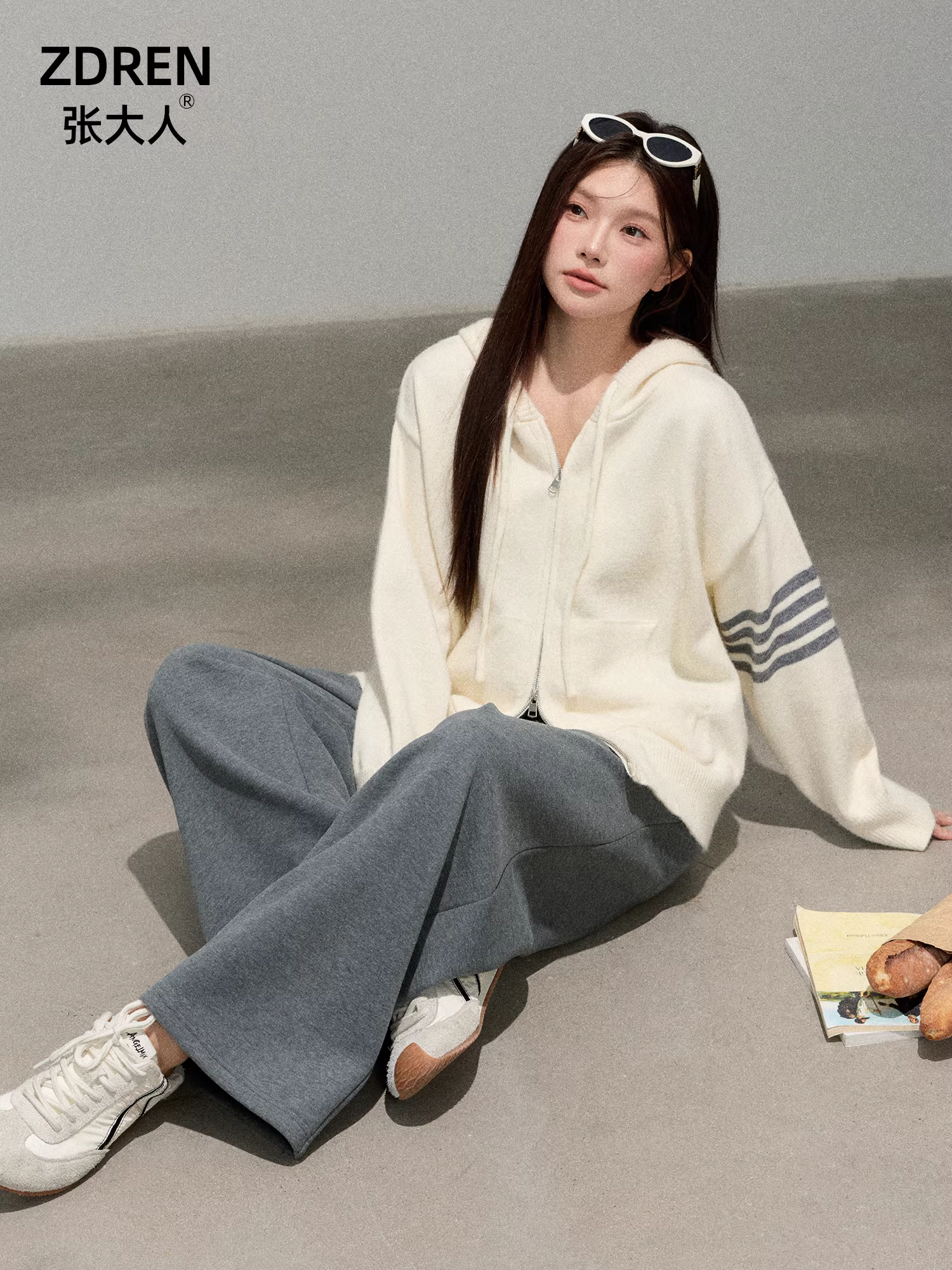 Quần áo cỡ lớn dành cho phụ nữ trưởng thành, trang phục giảm béo cho các cô gái mũm mĩm, áo len cardigan kiểu Hàn Quốc, quần thể thao ống rộng rộng rãi và thoải mái.