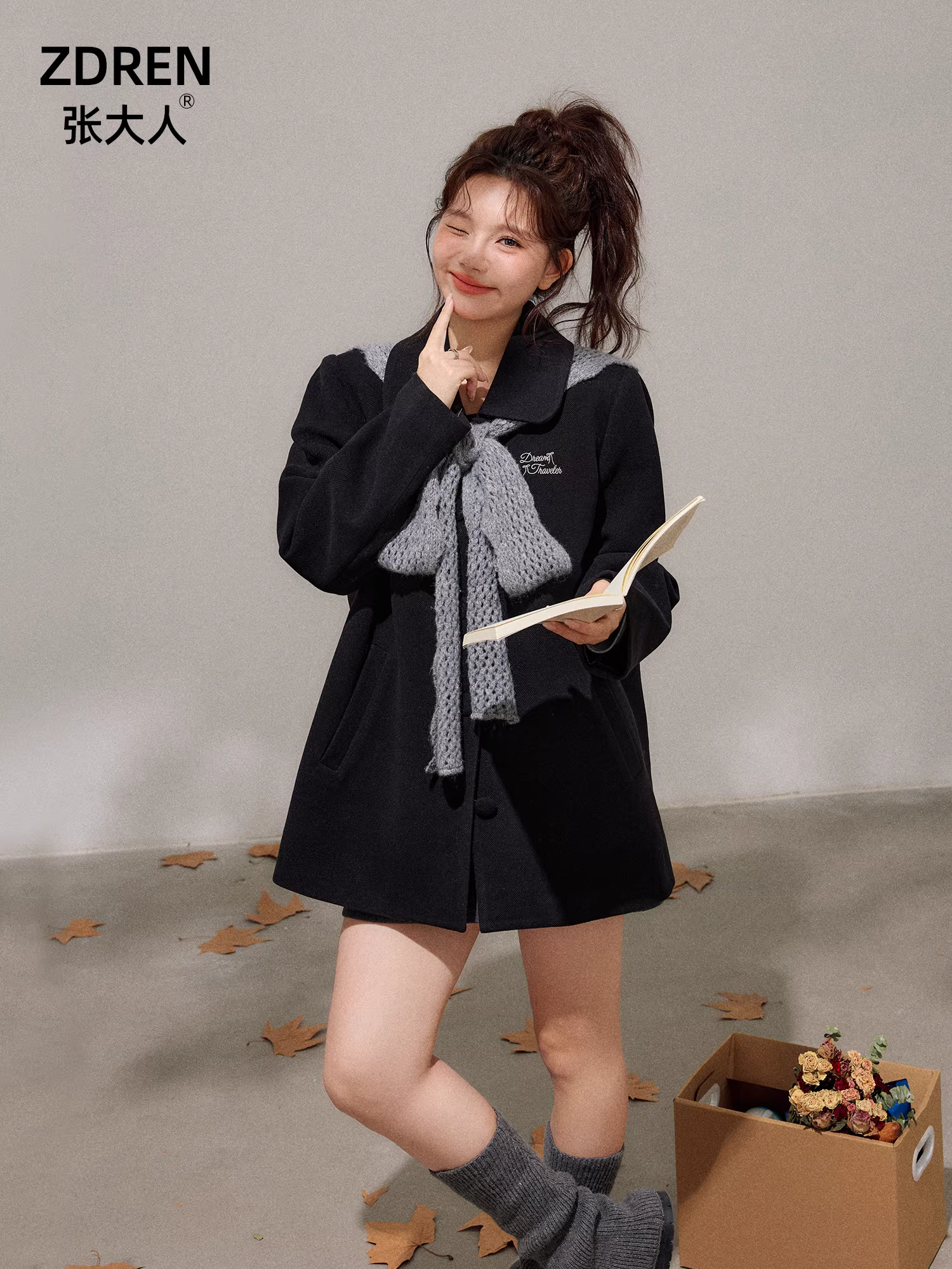 Bộ quần áo len dáng dài màu xanh đậm phong cách Hàn Quốc dành cho phụ nữ cỡ lớn, mùa đông, giúp thon gọn dáng người, dành cho các cô gái mũm mĩm.