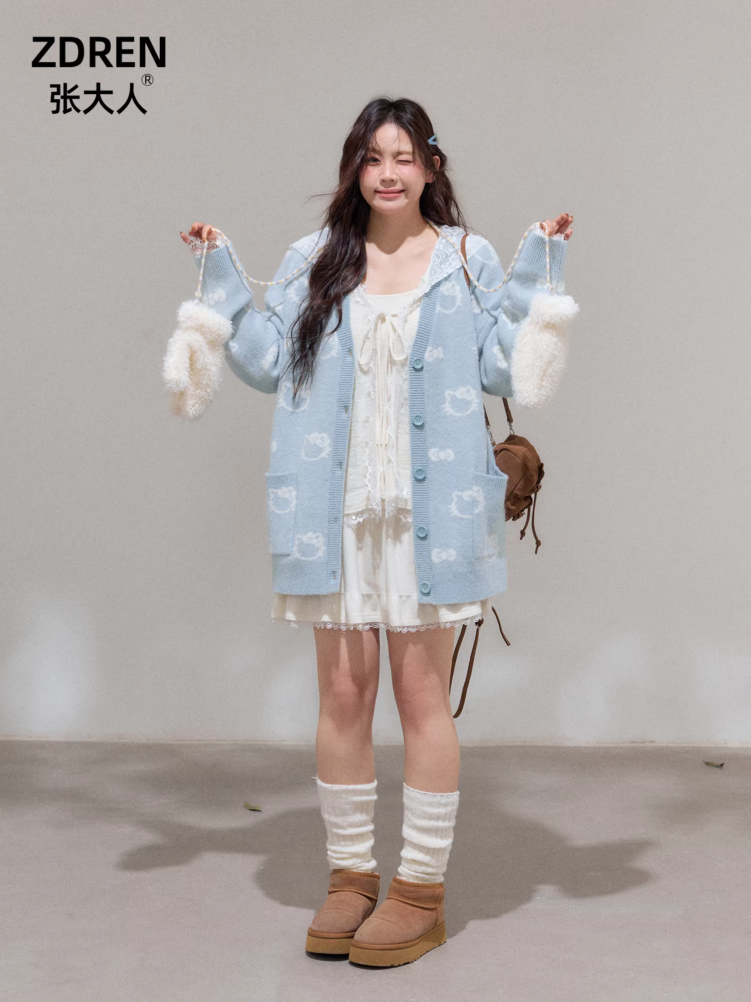 Bộ quần áo nữ cỡ lớn mới của Zhang Daren dành cho mùa thu đông, áo khoác len dệt kim kiểu dáng thon gọn và ngọt ngào cùng bộ váy múa ba lê.